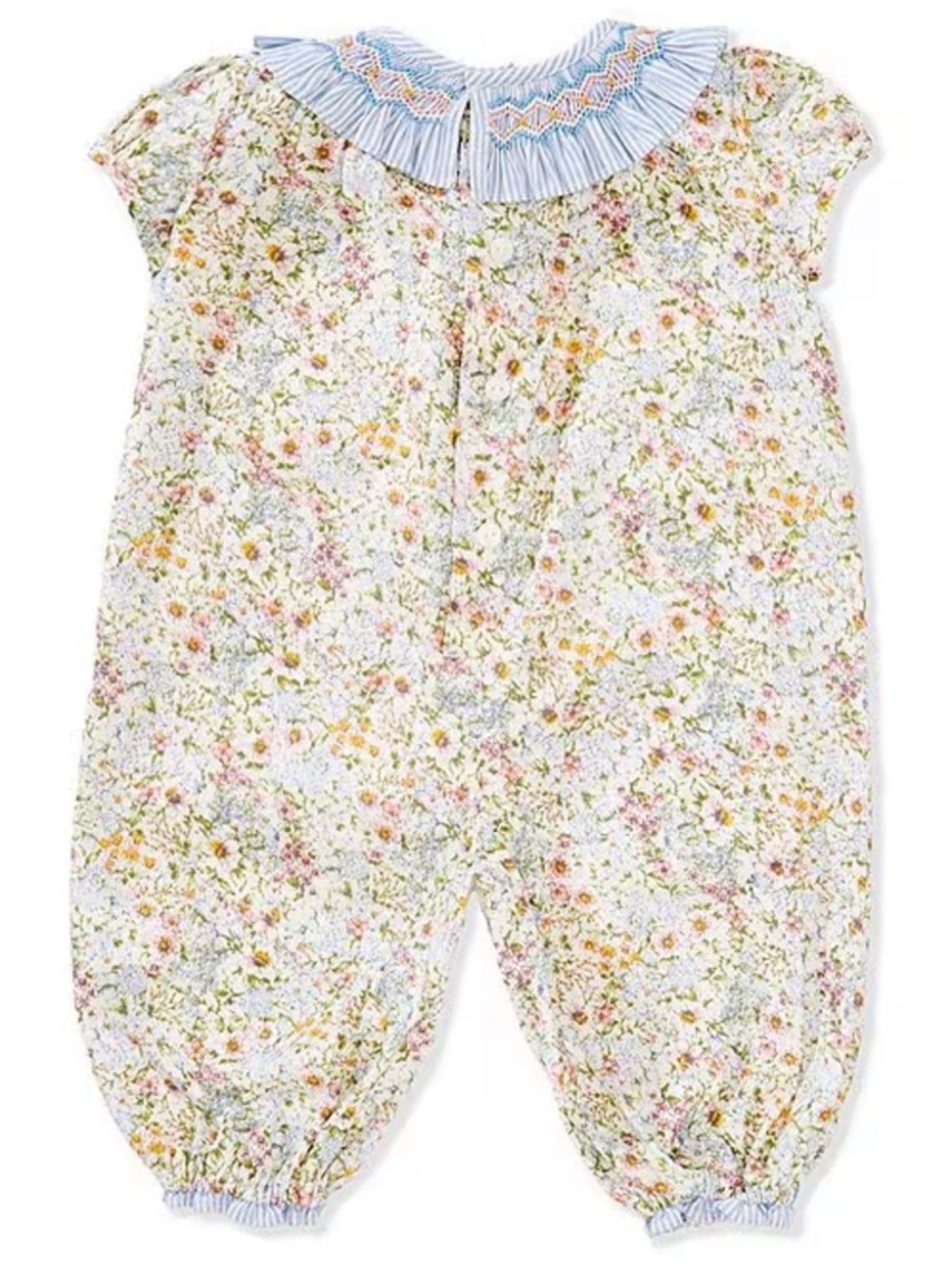 Edgehill Collection Baby Girl Floral Longall Romper Blue Trim - Picture 2 of 4